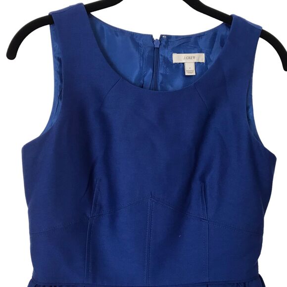 J.Crew Dress Size 2 Allie In Festival Blue Wool Silk Blend Sleeveless Sheath - Picture 2 of 12
